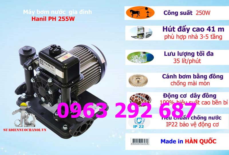 Máy bơm nước gia đình Hanil PH 255w 3- 5 tầng